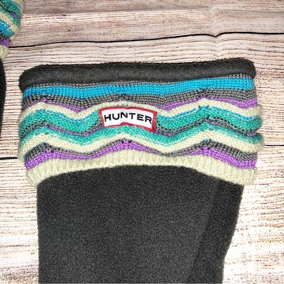 Hunter Boots Tall Socks in Blue, Green, Gray/Grey Chevron Stripes Size M - Picture 8 of 8